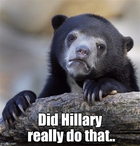 Confession Bear | Did Hillary really do that.. | image tagged in memes,confession bear | made w/ Imgflip meme maker