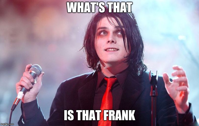 Gee | WHAT'S THAT; IS THAT FRANK | image tagged in gerard way,frank iero | made w/ Imgflip meme maker