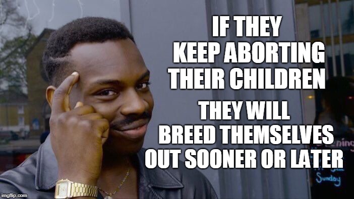 Roll Safe Think About It Meme | IF THEY KEEP ABORTING THEIR CHILDREN THEY WILL BREED THEMSELVES OUT SOONER OR LATER | image tagged in memes,roll safe think about it | made w/ Imgflip meme maker