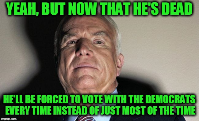 Scumbag McCain | YEAH, BUT NOW THAT HE'S DEAD HE'LL BE FORCED TO VOTE WITH THE DEMOCRATS EVERY TIME INSTEAD OF JUST MOST OF THE TIME | image tagged in scumbag mccain | made w/ Imgflip meme maker