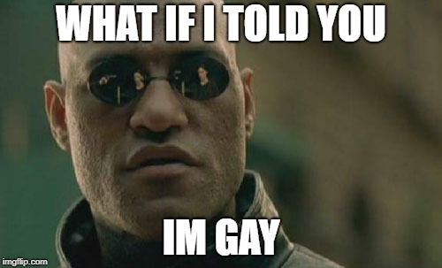 Matrix Morpheus | WHAT IF I TOLD YOU; IM GAY | image tagged in memes,matrix morpheus | made w/ Imgflip meme maker