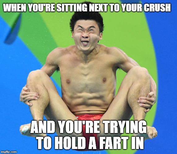Don't fart buddy | WHEN YOU'RE SITTING NEXT TO YOUR CRUSH; AND YOU'RE TRYING TO HOLD A FART IN | image tagged in olympic face,fart,relateable,memes,funny | made w/ Imgflip meme maker
