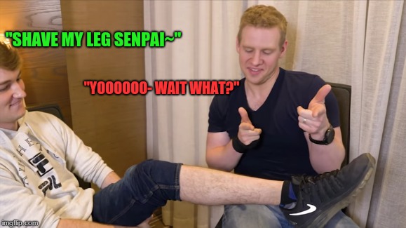 Leggy | "SHAVE MY LEG SENPAI~"; "YOOOOOO- WAIT WHAT?" | image tagged in theodd1sout,jazzadraws,funny | made w/ Imgflip meme maker