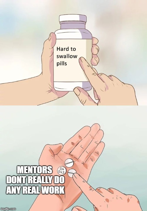 Hard To Swallow Pills Meme | MENTORS DONT REALLY DO ANY REAL WORK | image tagged in memes,hard to swallow pills | made w/ Imgflip meme maker