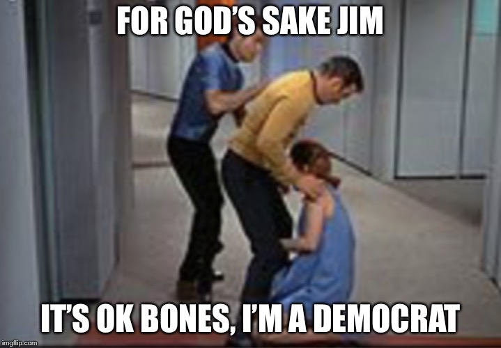 Job promotion | FOR GOD’S SAKE JIM IT’S OK BONES, I’M A DEMOCRAT | image tagged in job promotion | made w/ Imgflip meme maker