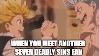 seven deadly sins meet | WHEN YOU MEET ANOTHER SEVEN DEADLY SINS FAN | image tagged in seven deadly sins meet | made w/ Imgflip meme maker