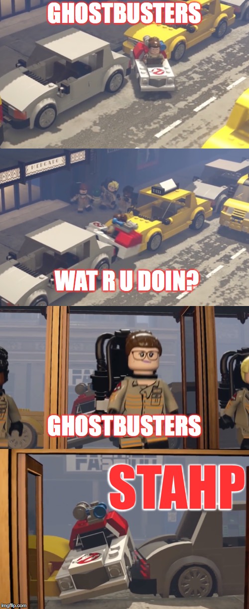How the new ghostbusters park Ecto-1 | GHOSTBUSTERS; WAT R U DOIN? GHOSTBUSTERS; STAHP | image tagged in ghostbusters,ghostbusters 2016,stahp,ghostbusters reboot,car accident | made w/ Imgflip meme maker