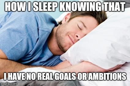 sleeping | HOW I SLEEP KNOWING THAT; I HAVE NO REAL GOALS OR AMBITIONS | image tagged in sleeping | made w/ Imgflip meme maker