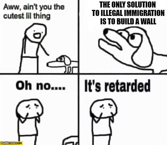 Oh no it's retarded! | THE ONLY SOLUTION TO ILLEGAL IMMIGRATION IS TO BUILD A WALL | image tagged in oh no it's retarded | made w/ Imgflip meme maker
