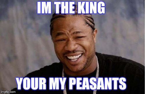 Yo Dawg Heard You Meme | IM THE KING; YOUR MY PEASANTS | image tagged in memes,yo dawg heard you | made w/ Imgflip meme maker