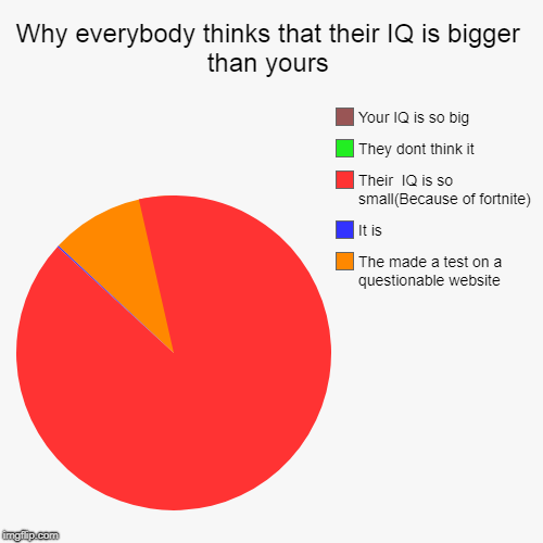 Why everybody thinks that their IQ is bigger than yours | The made a test on a questionable website, It is, Their  IQ is so small(Because of | image tagged in funny,pie charts | made w/ Imgflip chart maker