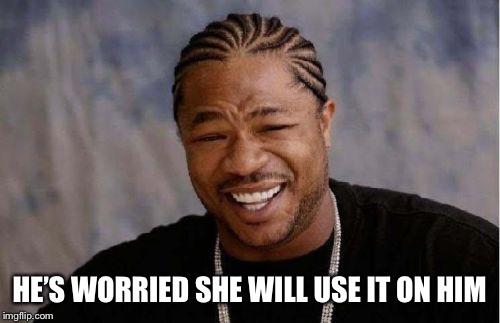 Yo Dawg Heard You Meme | HE’S WORRIED SHE WILL USE IT ON HIM | image tagged in memes,yo dawg heard you | made w/ Imgflip meme maker