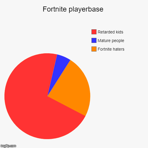 Fortnite playerbase | Fortnite haters, Mature people, Retarded kids | image tagged in funny,pie charts | made w/ Imgflip chart maker