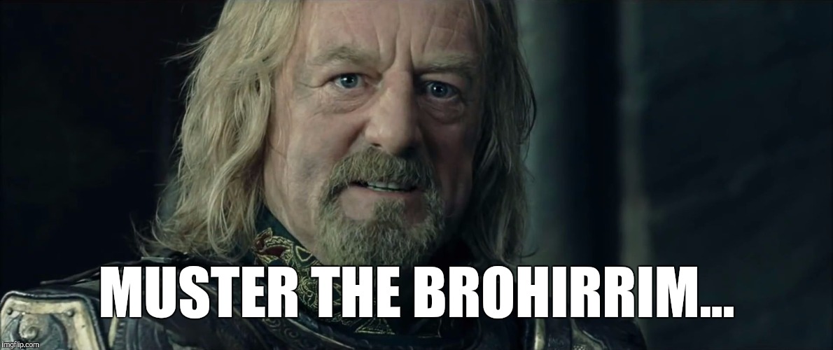 Lord of the Rings King Theoden Fell deeds awake | MUSTER THE BROHIRRIM... | image tagged in lord of the rings king theoden fell deeds awake | made w/ Imgflip meme maker