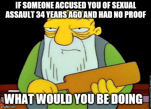 That's a paddlin' | IF SOMEONE ACCUSED YOU OF SEXUAL ASSAULT 34 YEARS AGO AND HAD NO PROOF; WHAT WOULD YOU BE DOING | image tagged in memes,that's a paddlin' | made w/ Imgflip meme maker