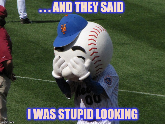 Mr. Met | . . . AND THEY SAID I WAS STUPID LOOKING | image tagged in mr met | made w/ Imgflip meme maker