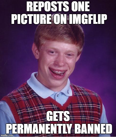 your account has been flagged  | REPOSTS ONE PICTURE ON IMGFLIP; GETS PERMANENTLY BANNED | image tagged in memes,bad luck brian,meanwhile on imgflip | made w/ Imgflip meme maker