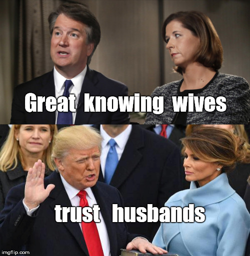 Honest, Honey! ... | Great  knowing  wives; trust   husbands | image tagged in donald trump,brett kavanaugh,memes,trust issues | made w/ Imgflip meme maker