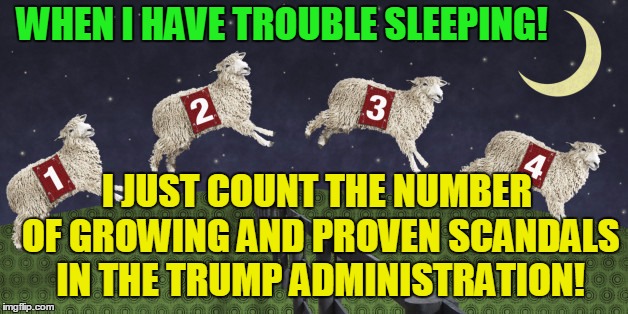 Every day a new one jumps the fence! | WHEN I HAVE TROUBLE SLEEPING! I JUST COUNT THE NUMBER OF GROWING AND PROVEN SCANDALS IN THE TRUMP ADMINISTRATION! | image tagged in counting sheep,donald trump approves,trump russia collusion,michael cohen | made w/ Imgflip meme maker