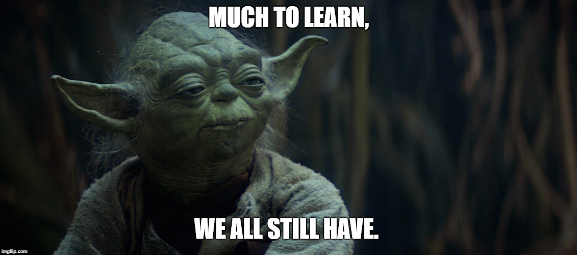 MUCH TO LEARN | MUCH TO LEARN, WE ALL STILL HAVE. | image tagged in mentoring,learning | made w/ Imgflip meme maker