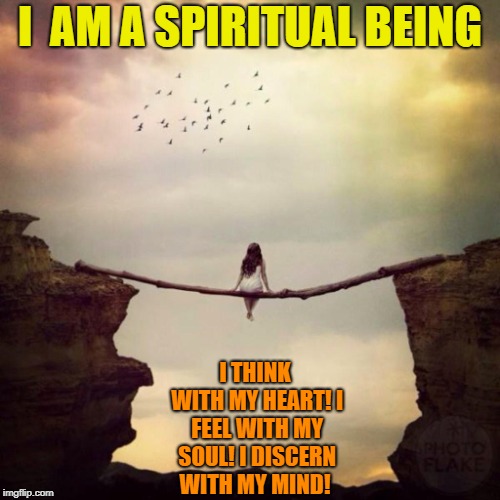 Soul | I  AM A SPIRITUAL BEING; I THINK WITH MY HEART!
I FEEL WITH MY SOUL!
I DISCERN WITH MY MIND! | image tagged in soul | made w/ Imgflip meme maker