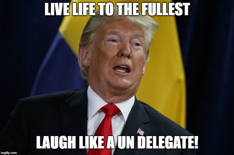 LIVE LIFE TO THE FULLEST; LAUGH LIKE A UN DELEGATE! | image tagged in donald trump | made w/ Imgflip meme maker