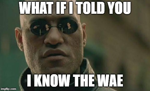 Matrix Morpheus Meme | WHAT IF I TOLD YOU; I KNOW THE WAE | image tagged in memes,matrix morpheus | made w/ Imgflip meme maker