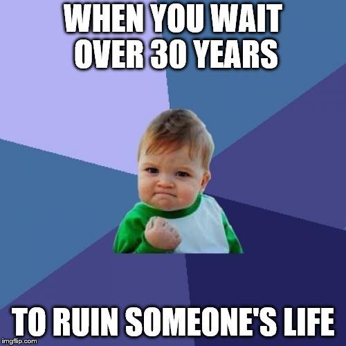 Success Kid Meme | WHEN YOU WAIT OVER 30 YEARS; TO RUIN SOMEONE'S LIFE | image tagged in memes,success kid | made w/ Imgflip meme maker