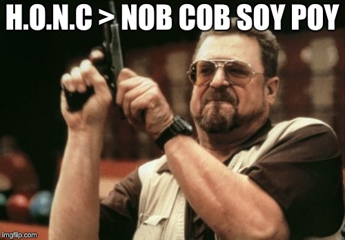 Am I The Only One Around Here | H.O.N.C > NOB COB SOY POY | image tagged in memes,am i the only one around here | made w/ Imgflip meme maker