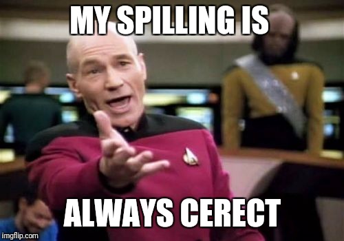 Picard Wtf Meme | MY SPILLING IS ALWAYS CERECT | image tagged in memes,picard wtf | made w/ Imgflip meme maker