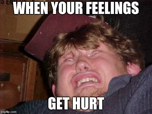 WTF | WHEN YOUR FEELINGS; GET HURT | image tagged in memes,wtf | made w/ Imgflip meme maker