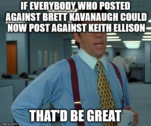 That Would Be Great Meme | IF EVERYBODY WHO POSTED AGAINST BRETT KAVANAUGH COULD NOW POST AGAINST KEITH ELLISON; THAT'D BE GREAT | image tagged in memes,that would be great | made w/ Imgflip meme maker