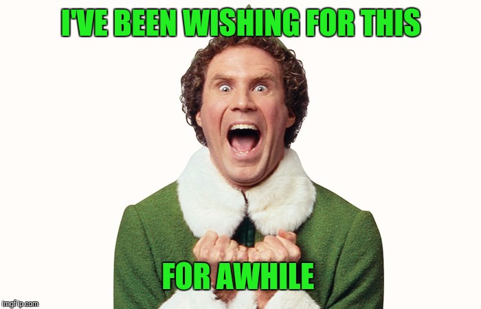 Buddy the elf excited | I'VE BEEN WISHING FOR THIS FOR AWHILE | image tagged in buddy the elf excited | made w/ Imgflip meme maker