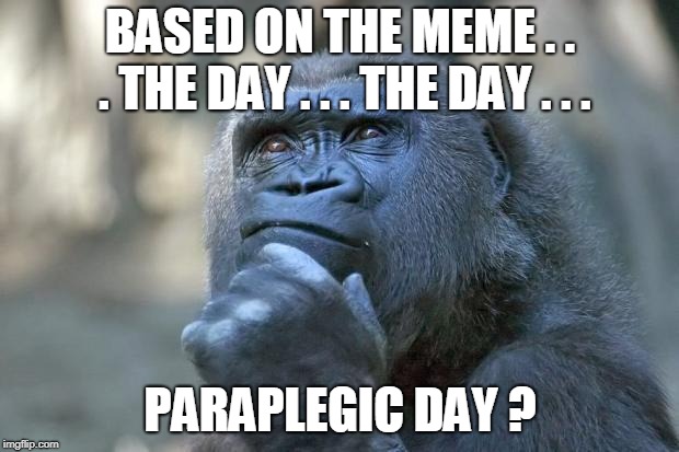that is the question | BASED ON THE MEME . . . THE DAY . . . THE DAY . . . PARAPLEGIC DAY ? | image tagged in that is the question | made w/ Imgflip meme maker