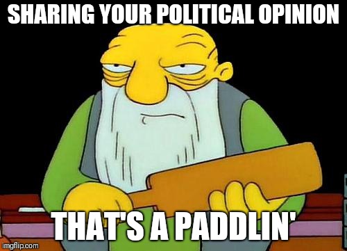 That's a paddlin' | SHARING YOUR POLITICAL OPINION; THAT'S A PADDLIN' | image tagged in memes,that's a paddlin' | made w/ Imgflip meme maker