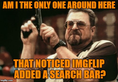 Am I? | AM I THE ONLY ONE AROUND HERE; THAT NOTICED IMGFLIP ADDED A SEARCH BAR? | image tagged in memes,am i the only one around here,doctordoomsday180,imgflip,search,bar | made w/ Imgflip meme maker