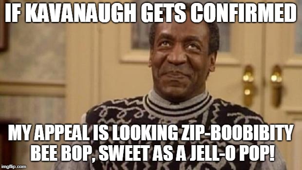 Bill Cosby | IF KAVANAUGH GETS CONFIRMED; MY APPEAL IS LOOKING ZIP-BOOBIBITY BEE BOP, SWEET AS A JELL-O POP! | image tagged in bill cosby | made w/ Imgflip meme maker