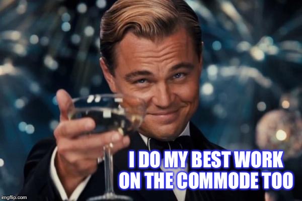 Leonardo Dicaprio Cheers Meme | I DO MY BEST WORK ON THE COMMODE TOO | image tagged in memes,leonardo dicaprio cheers | made w/ Imgflip meme maker