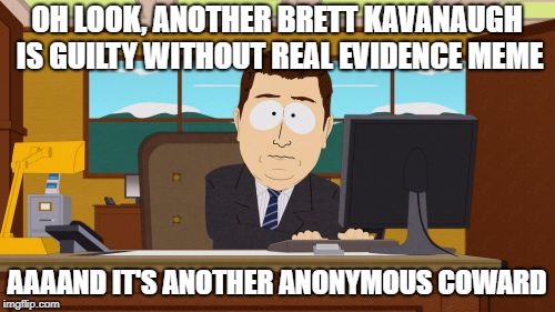 Aaaaand Its Gone Meme | OH LOOK, ANOTHER BRETT KAVANAUGH IS GUILTY WITHOUT REAL EVIDENCE MEME AAAAND IT'S ANOTHER ANONYMOUS COWARD | image tagged in memes,aaaaand its gone | made w/ Imgflip meme maker