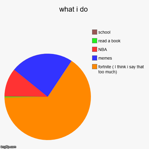 what i do | fortnite ( I think i say that too much), memes, NBA, read a book, school | image tagged in funny,pie charts | made w/ Imgflip chart maker