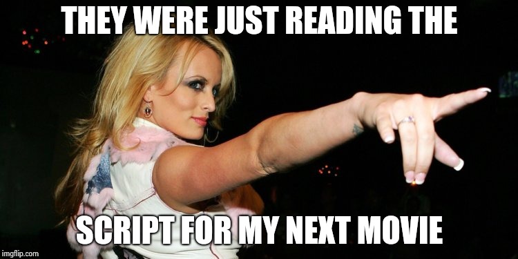 Stormy Daniels | THEY WERE JUST READING THE SCRIPT FOR MY NEXT MOVIE | image tagged in stormy daniels | made w/ Imgflip meme maker