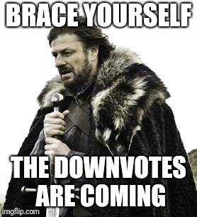 ned stark | BRACE YOURSELF; THE DOWNVOTES ARE COMING | image tagged in ned stark | made w/ Imgflip meme maker