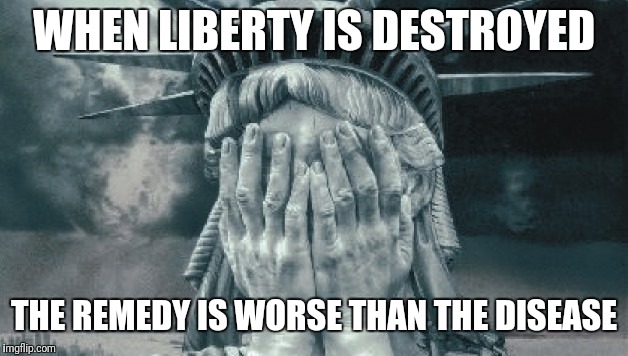 Statue of Liberty Crying | WHEN LIBERTY IS DESTROYED; THE REMEDY IS WORSE THAN THE DISEASE | image tagged in statue of liberty crying | made w/ Imgflip meme maker