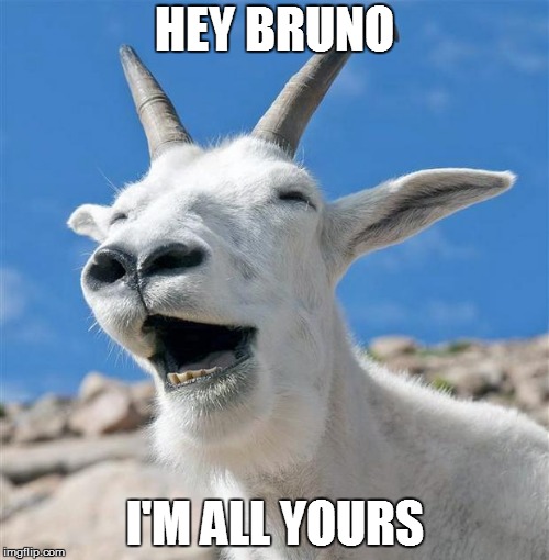 Laughing Goat Meme | HEY BRUNO; I'M ALL YOURS | image tagged in memes,laughing goat | made w/ Imgflip meme maker