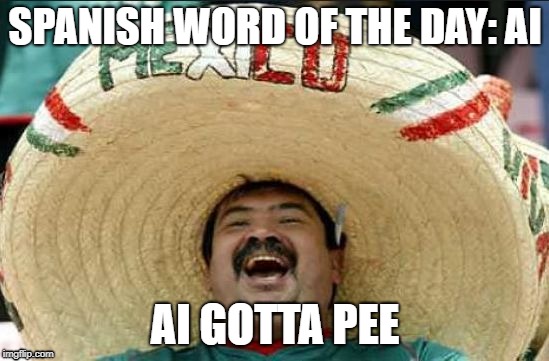 mexican word of the day | SPANISH WORD OF THE DAY: AI; AI GOTTA PEE | image tagged in mexican word of the day | made w/ Imgflip meme maker