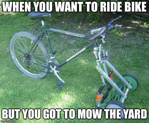 WHEN YOU WANT TO RIDE BIKE; BUT YOU GOT TO MOW THE YARD | image tagged in gotta go fast,memes | made w/ Imgflip meme maker