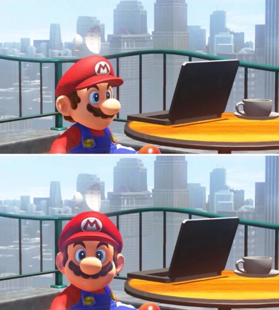 Mario looks at computer Blank Meme Template