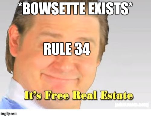 Bowsette | *BOWSETTE EXISTS*; RULE 34 | image tagged in it's free real estate,rule 34,bowser,peach | made w/ Imgflip meme maker