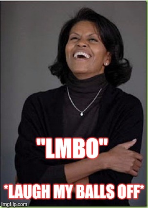  "LMBO"; *LAUGH MY BALLS OFF* | image tagged in michelle obama tranny | made w/ Imgflip meme maker