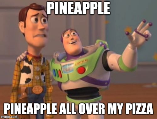 X, X Everywhere | PINEAPPLE PINEAPPLE ALL OVER MY PIZZA | image tagged in x x everywhere | made w/ Imgflip meme maker
